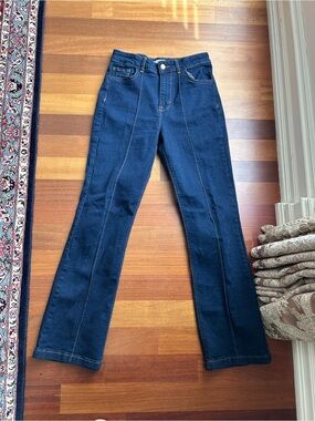 High waist mini boot cut jean